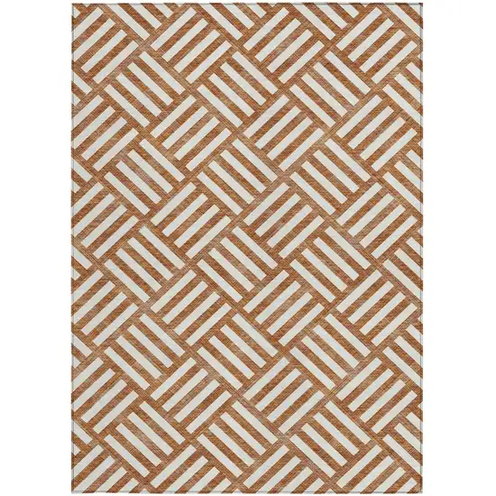 Orange And Ivory Geometric Washable Indoor Outdoor Area Rug Photo 6