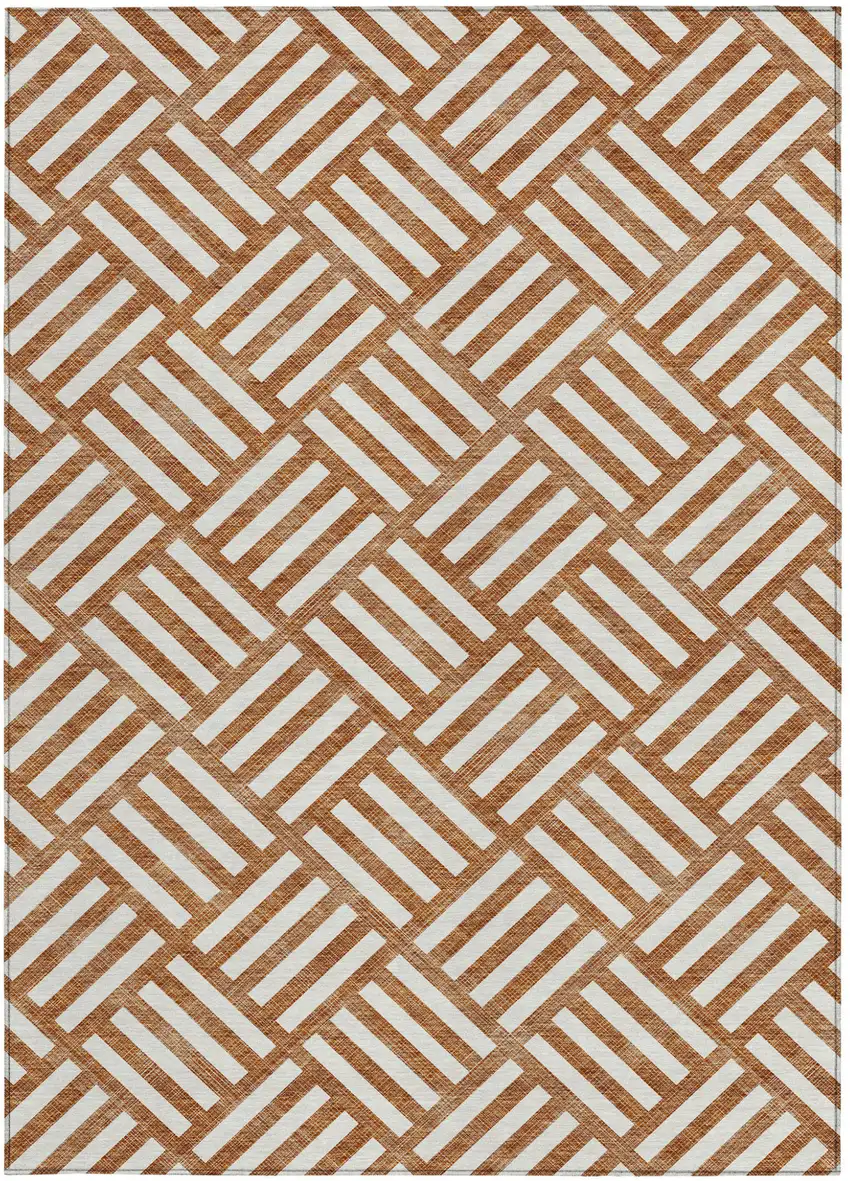 Orange And Ivory Geometric Washable Indoor Outdoor Area Rug Photo 6
