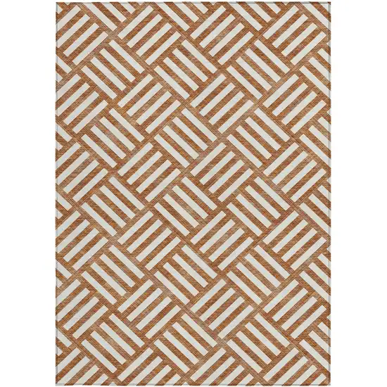Orange And Ivory Geometric Washable Indoor Outdoor Area Rug Photo 6