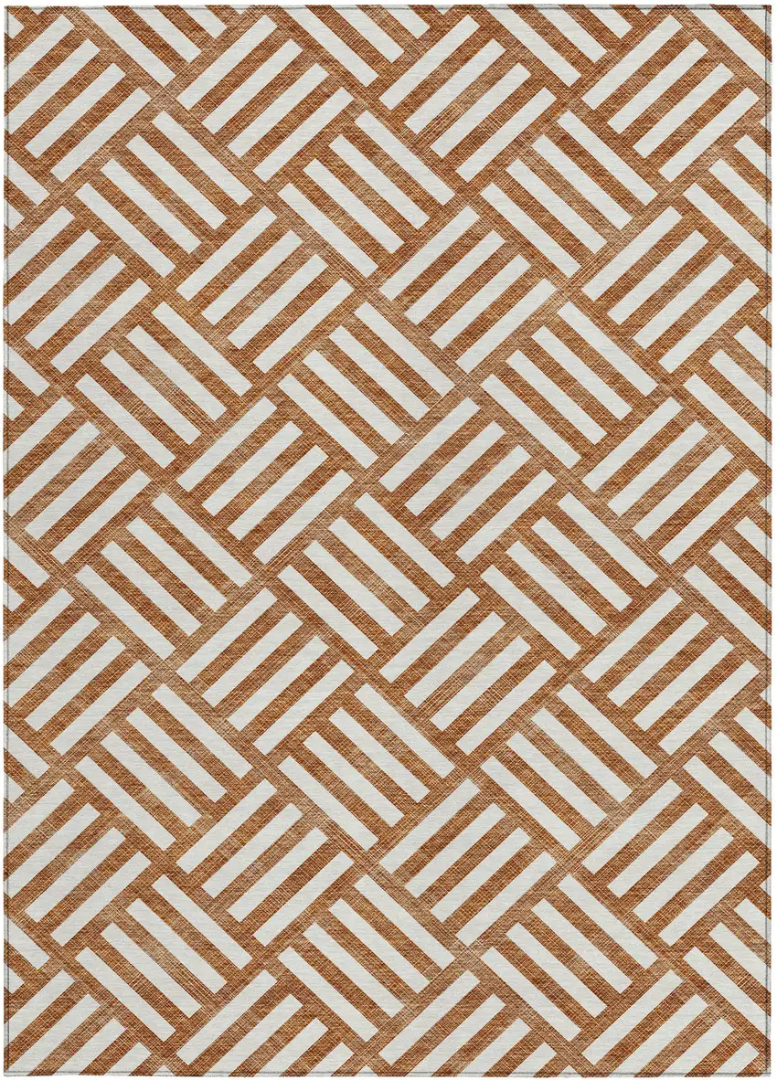 Orange And Ivory Geometric Washable Indoor Outdoor Area Rug Photo 6