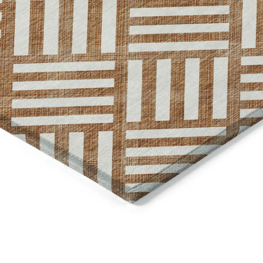 Orange And Ivory Geometric Washable Indoor Outdoor Area Rug Photo 4