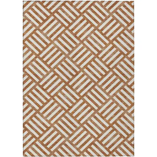Orange And Ivory Geometric Washable Indoor Outdoor Area Rug Photo 2