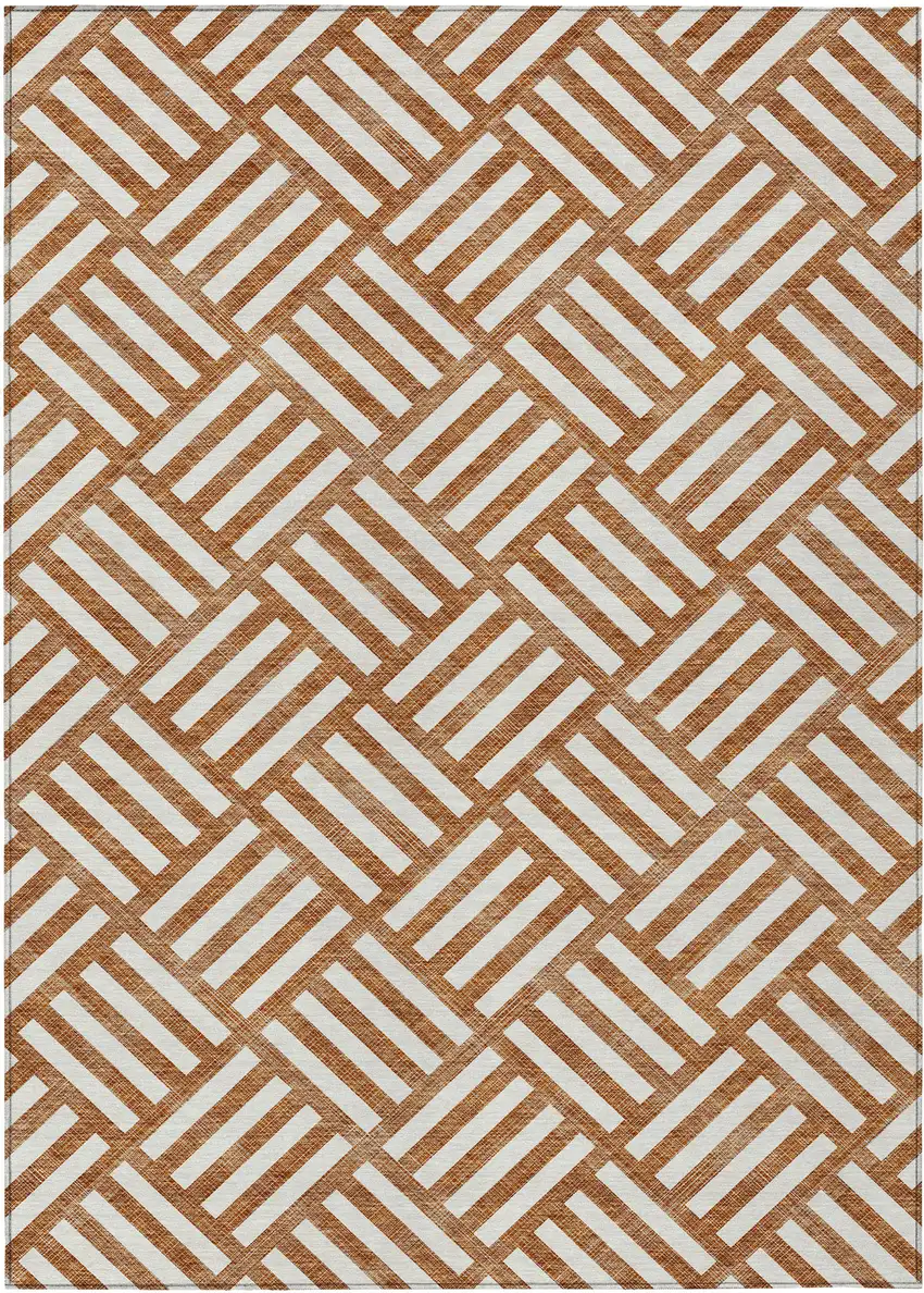 Orange And Ivory Geometric Washable Indoor Outdoor Area Rug Photo 2