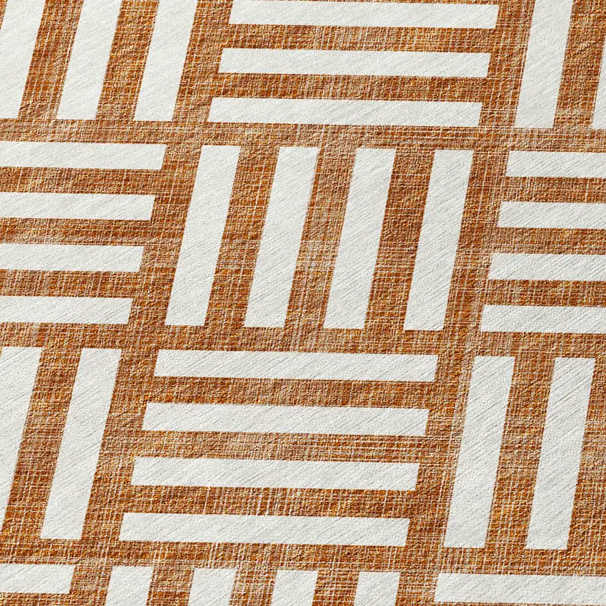 Orange And Ivory Geometric Washable Indoor Outdoor Area Rug Photo 5