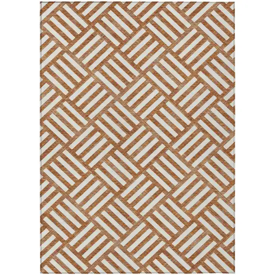 Orange And Ivory Geometric Washable Indoor Outdoor Area Rug Photo 2