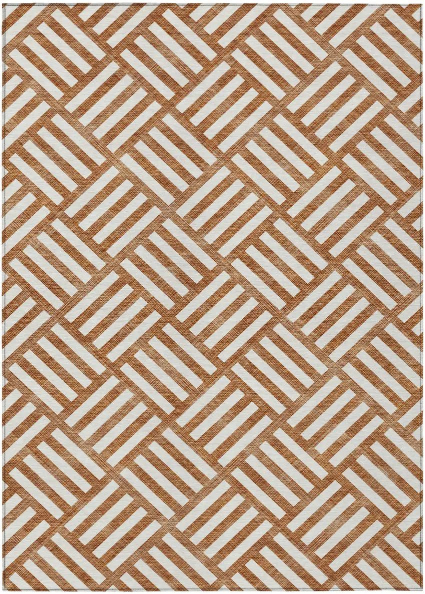 Orange And Ivory Geometric Washable Indoor Outdoor Area Rug Photo 2
