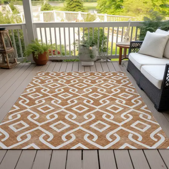 Orange And Ivory Geometric Washable Indoor Outdoor Area Rug Photo 8