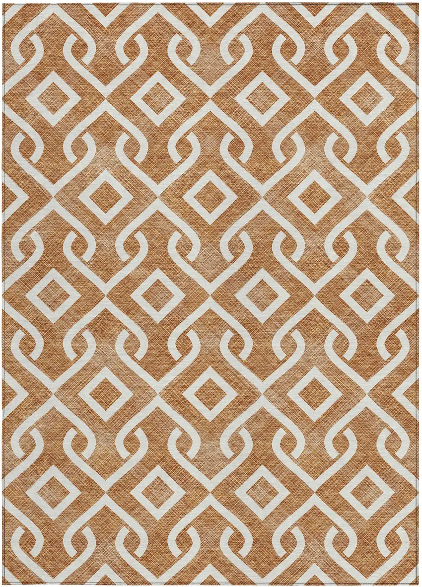 Orange And Ivory Geometric Washable Indoor Outdoor Area Rug Photo 7