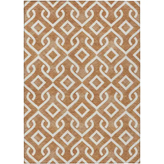 Orange And Ivory Geometric Washable Indoor Outdoor Area Rug Photo 2