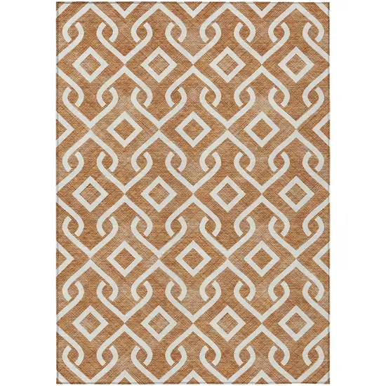 Orange And Ivory Geometric Washable Indoor Outdoor Area Rug Photo 2