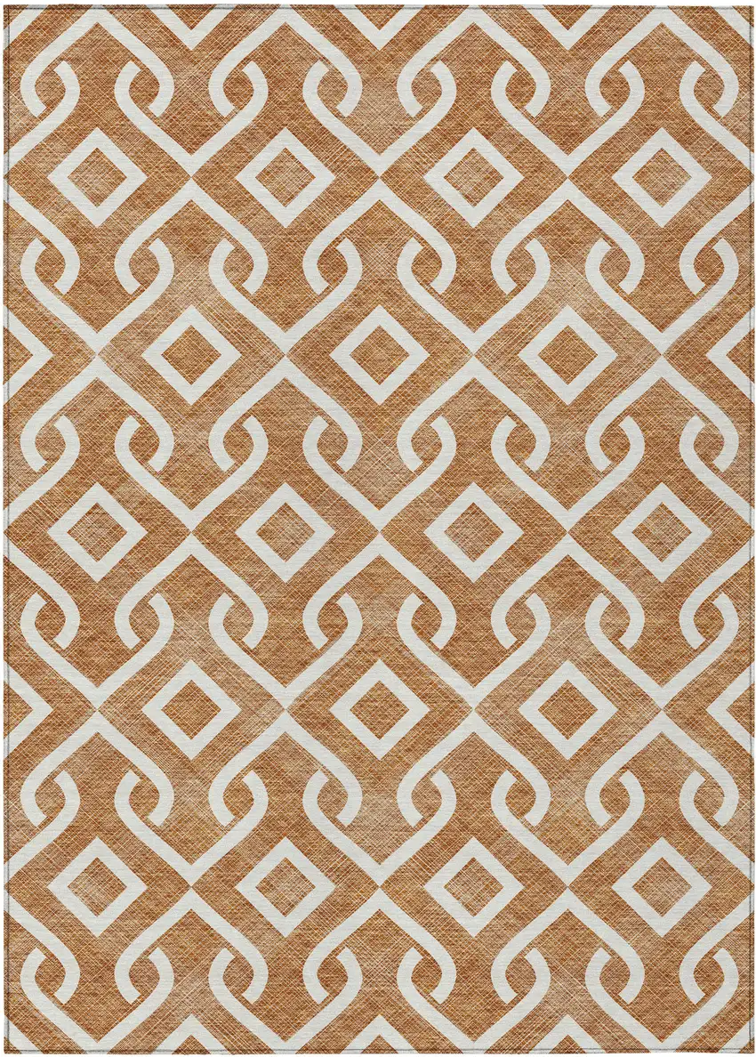 Orange And Ivory Geometric Washable Indoor Outdoor Area Rug Photo 2