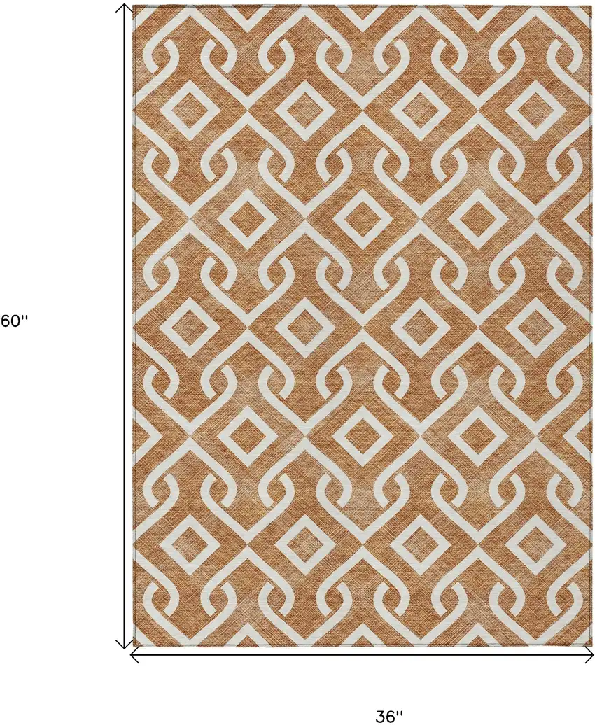 Orange And Ivory Geometric Washable Indoor Outdoor Area Rug Photo 3