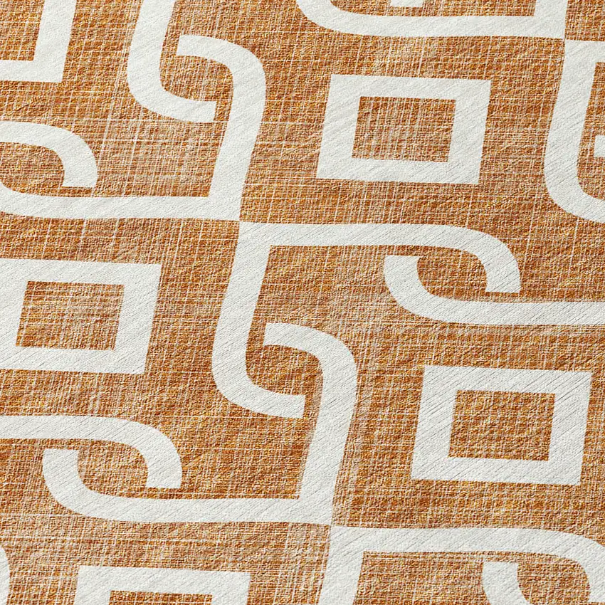 Orange And Ivory Geometric Washable Indoor Outdoor Area Rug Photo 5