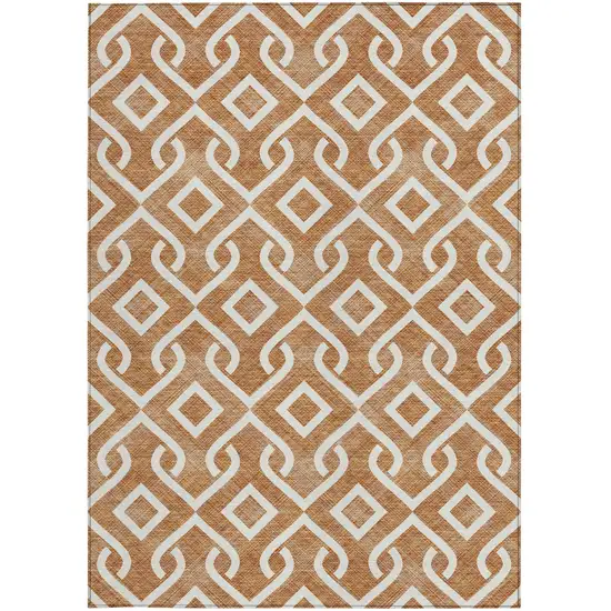 Orange And Ivory Geometric Washable Indoor Outdoor Area Rug Photo 6