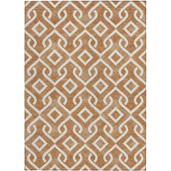 Orange And Ivory Geometric Washable Indoor Outdoor Area Rug Photo 6
