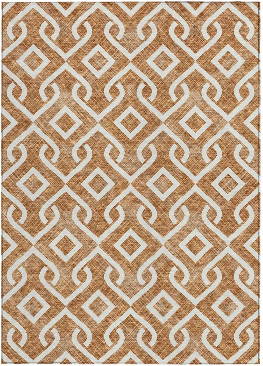 Orange And Ivory Geometric Washable Indoor Outdoor Area Rug Photo 6