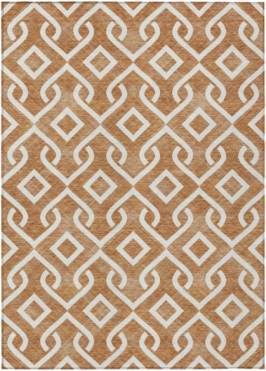 Orange And Ivory Geometric Washable Indoor Outdoor Area Rug Photo 2