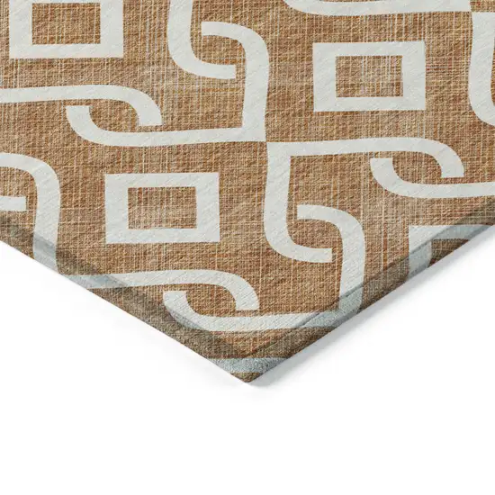 Orange And Ivory Geometric Washable Indoor Outdoor Area Rug Photo 4