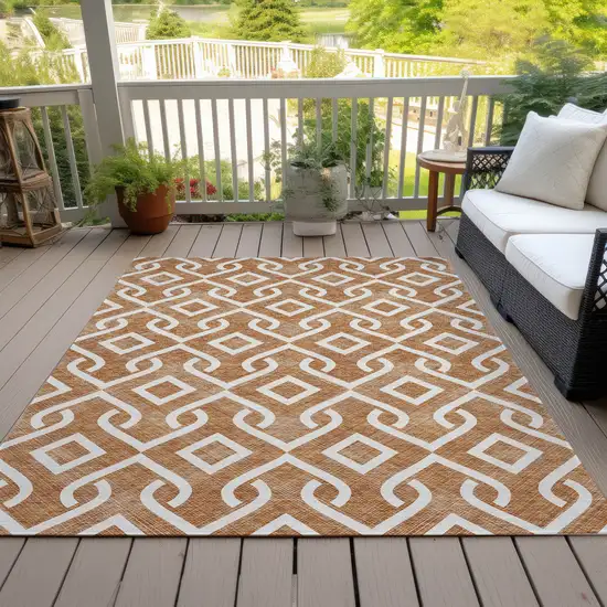 Orange And Ivory Geometric Washable Indoor Outdoor Area Rug Photo 7