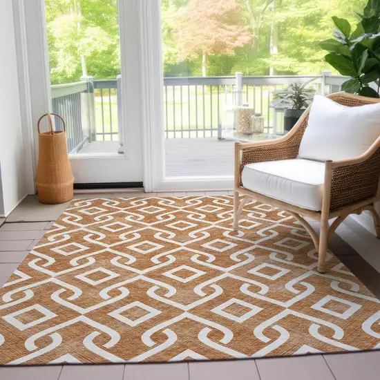 Orange And Ivory Geometric Washable Indoor Outdoor Area Rug Photo 9