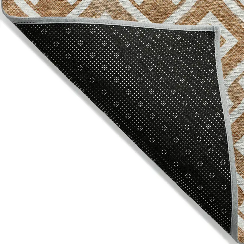 Orange And Ivory Geometric Washable Indoor Outdoor Area Rug Photo 6