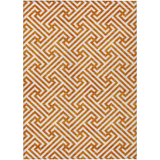 Orange And Ivory Geometric Washable Indoor Outdoor Area Rug Photo 2