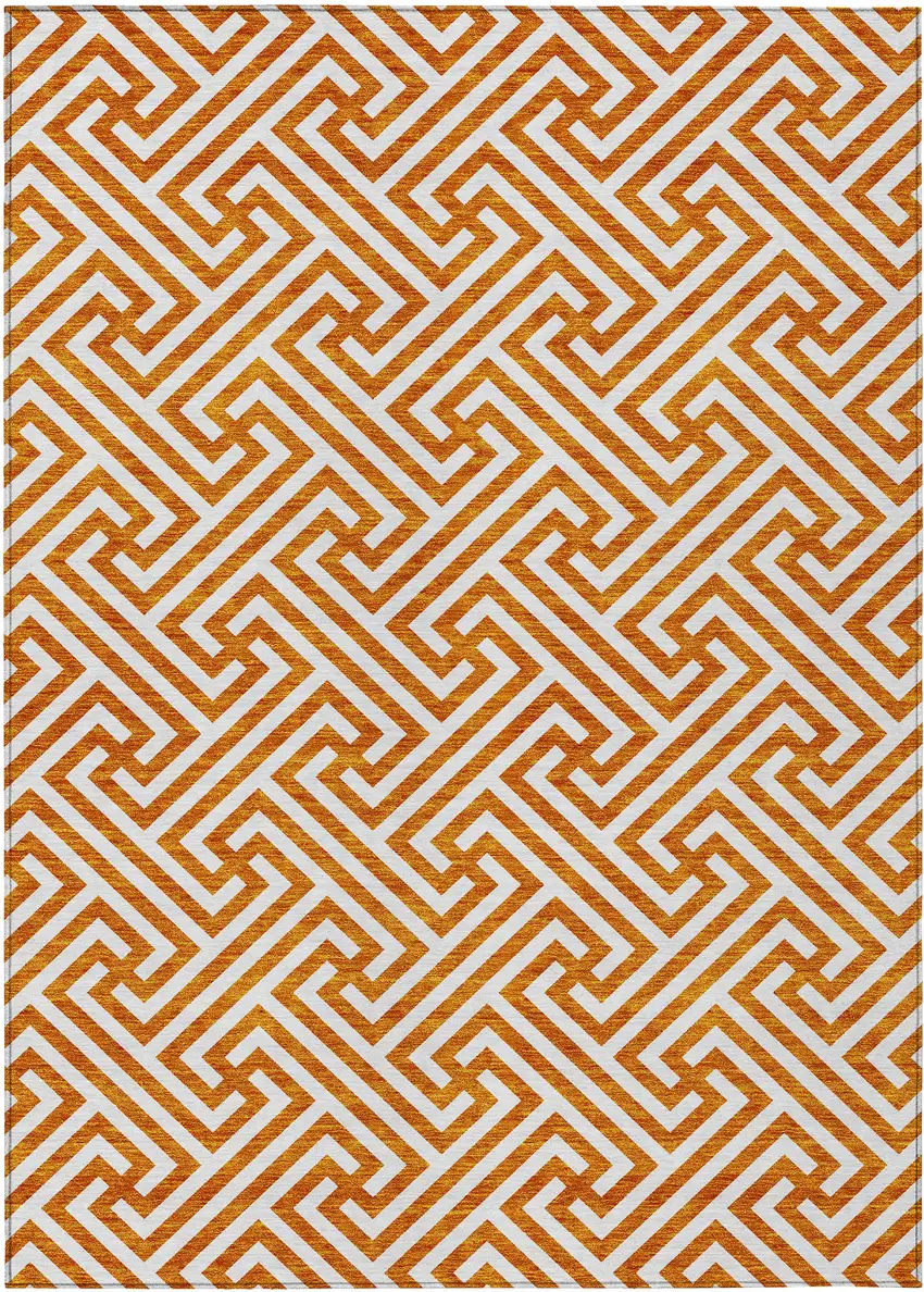 Orange And Ivory Geometric Washable Indoor Outdoor Area Rug Photo 2