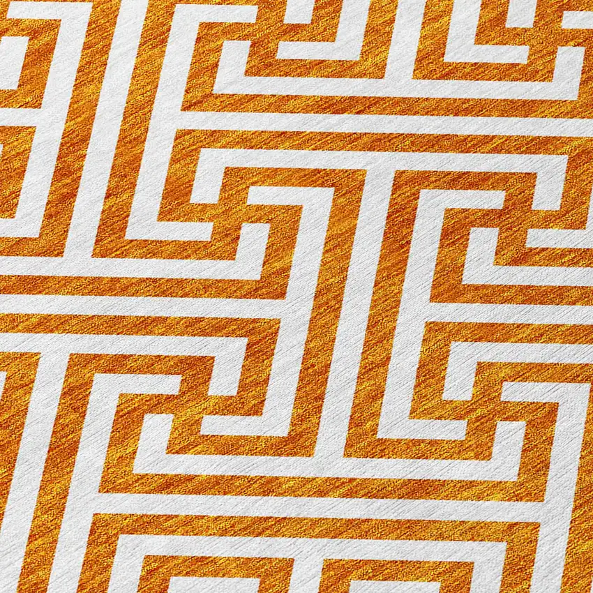 Orange And Ivory Geometric Washable Indoor Outdoor Area Rug Photo 5