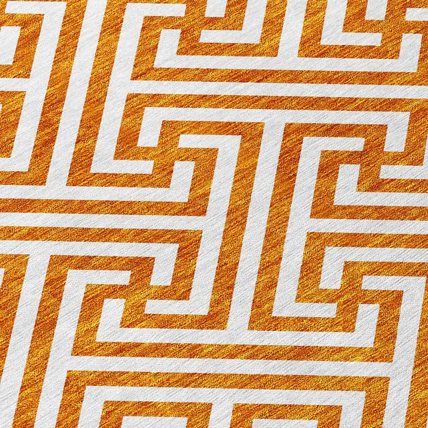 Orange And Ivory Geometric Washable Indoor Outdoor Area Rug Photo 5
