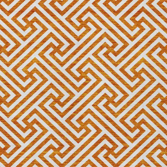 Orange And Ivory Geometric Washable Indoor Outdoor Area Rug Photo 5