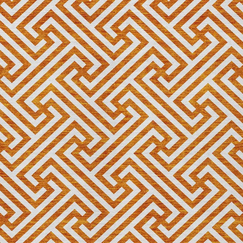 Orange And Ivory Geometric Washable Indoor Outdoor Area Rug Photo 5