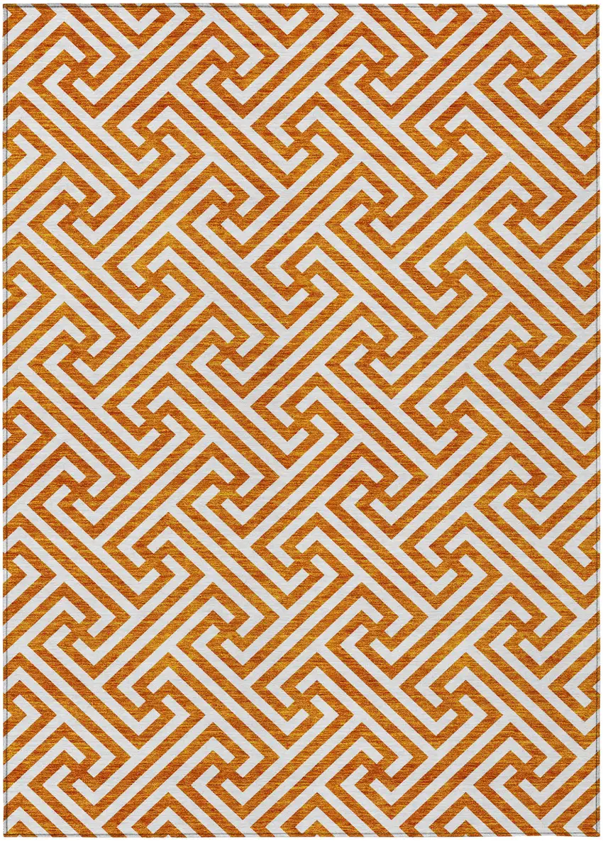 Orange And Ivory Geometric Washable Indoor Outdoor Area Rug Photo 2