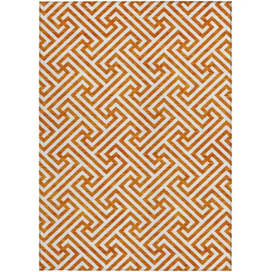 Orange And Ivory Geometric Washable Indoor Outdoor Area Rug Photo 5