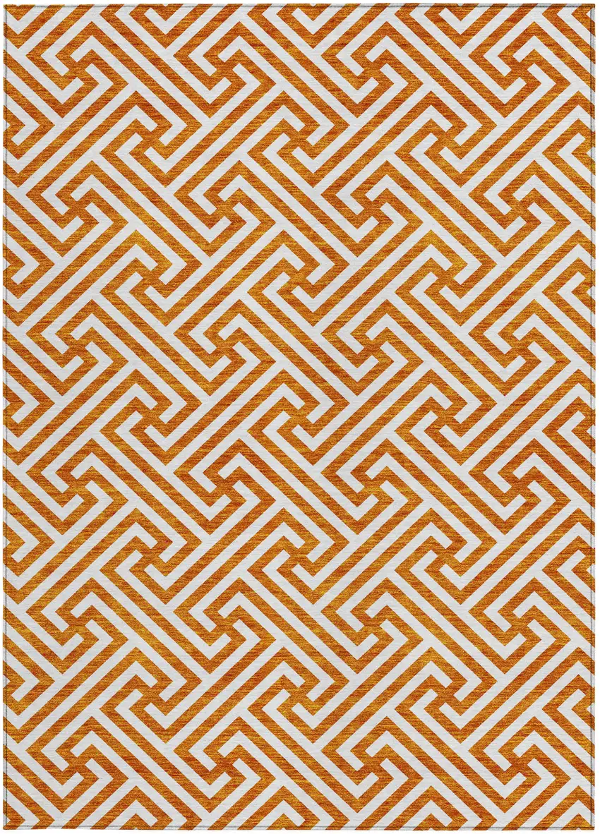 Orange And Ivory Geometric Washable Indoor Outdoor Area Rug Photo 5