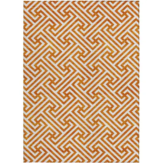 Orange And Ivory Geometric Washable Indoor Outdoor Area Rug Photo 5