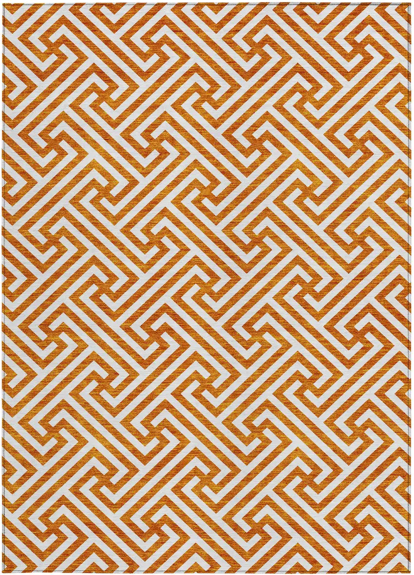 Orange And Ivory Geometric Washable Indoor Outdoor Area Rug Photo 5