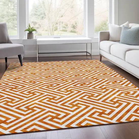 Orange And Ivory Geometric Washable Indoor Outdoor Area Rug Photo 7