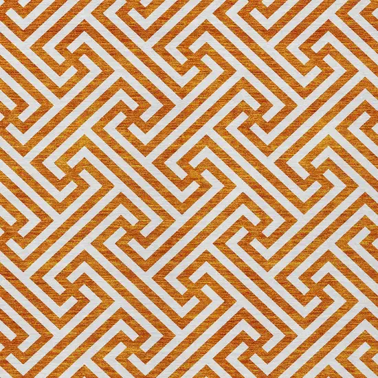 Orange And Ivory Geometric Washable Indoor Outdoor Area Rug Photo 5