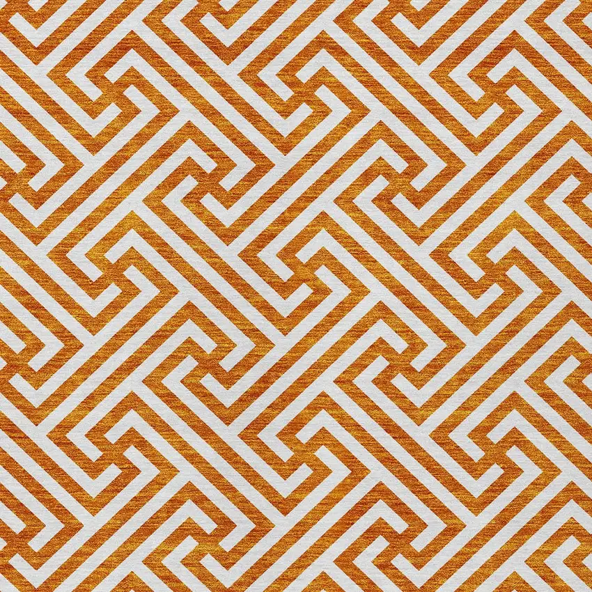 Orange And Ivory Geometric Washable Indoor Outdoor Area Rug Photo 5