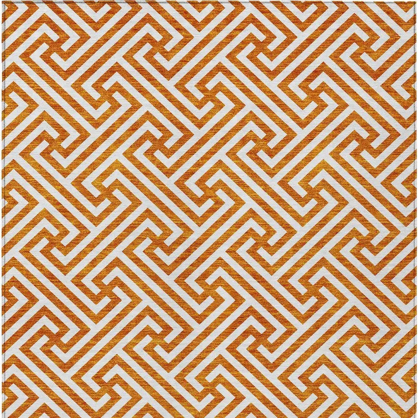 Orange And Ivory Geometric Washable Indoor Outdoor Area Rug Photo 6