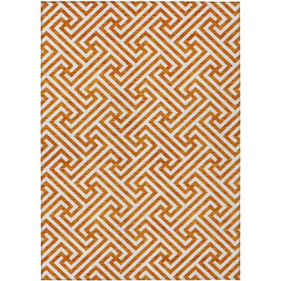 Orange And Ivory Geometric Washable Indoor Outdoor Area Rug Photo 1