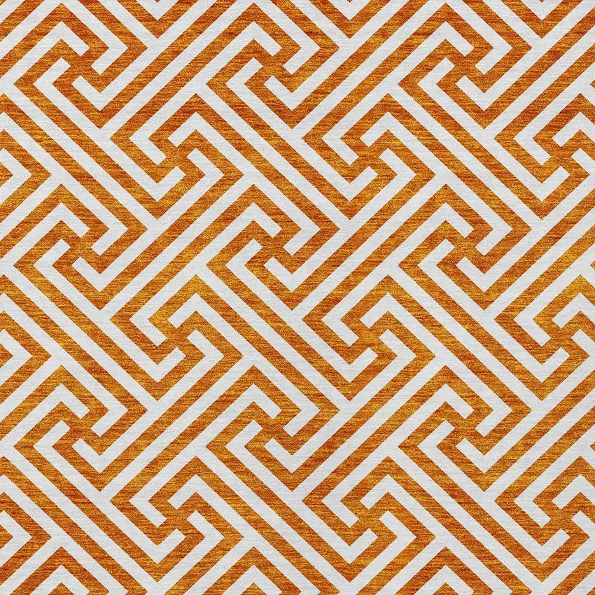 Orange And Ivory Geometric Washable Indoor Outdoor Area Rug Photo 4