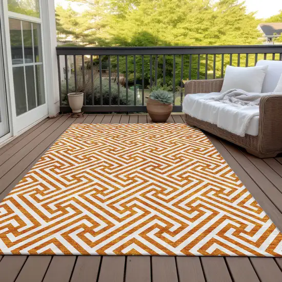 Orange And Ivory Geometric Washable Indoor Outdoor Area Rug Photo 7