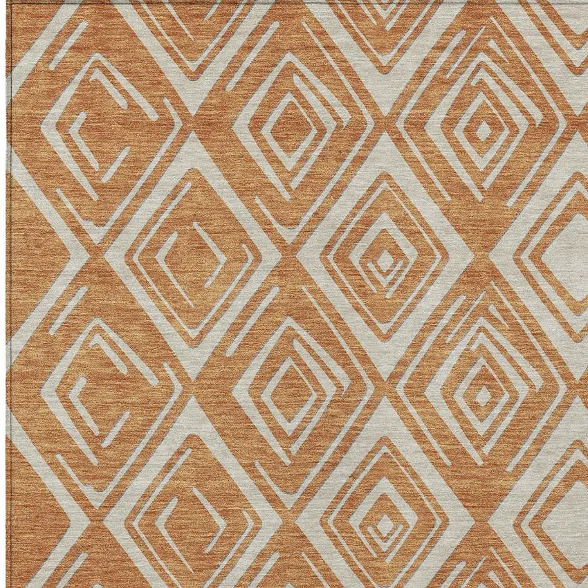 Orange And Ivory Geometric Washable Indoor Outdoor Area Rug Photo 6