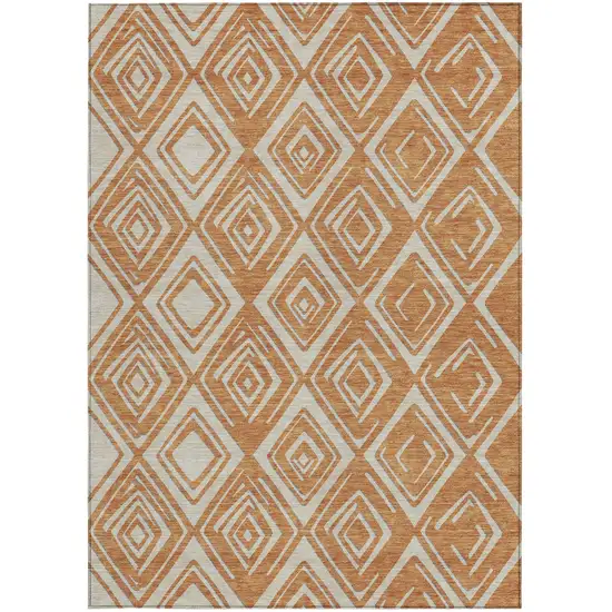 Orange And Ivory Geometric Washable Indoor Outdoor Area Rug Photo 7