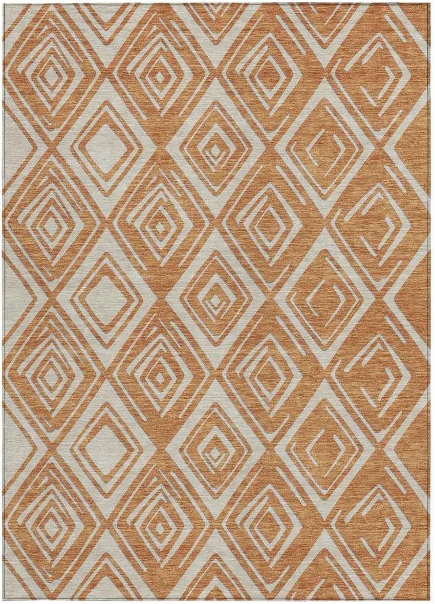 Orange And Ivory Geometric Washable Indoor Outdoor Area Rug Photo 7