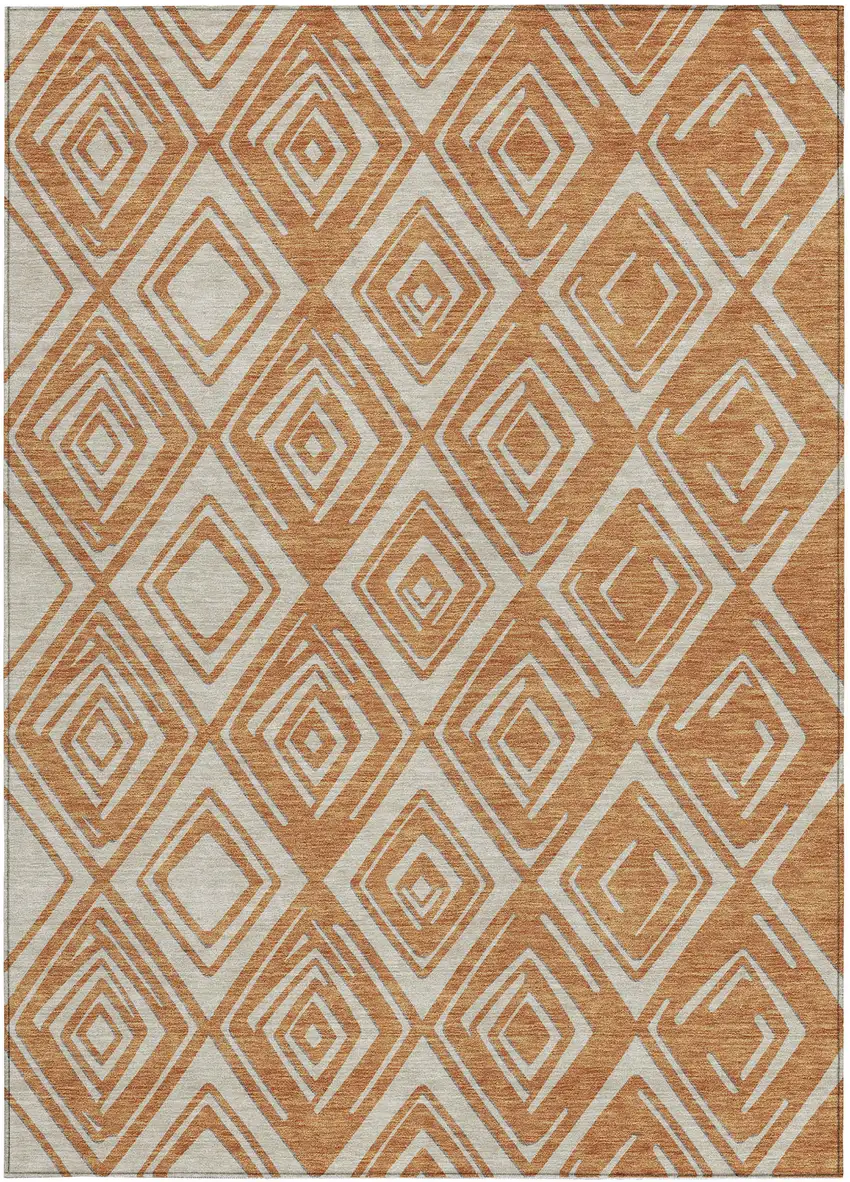 Orange And Ivory Geometric Washable Indoor Outdoor Area Rug Photo 8