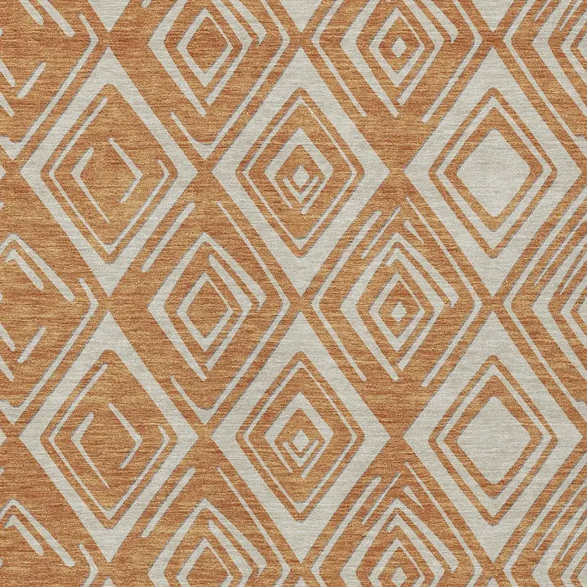 Orange And Ivory Geometric Washable Indoor Outdoor Area Rug Photo 6