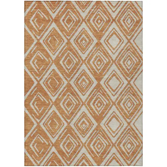 Orange And Ivory Geometric Washable Indoor Outdoor Area Rug Photo 2