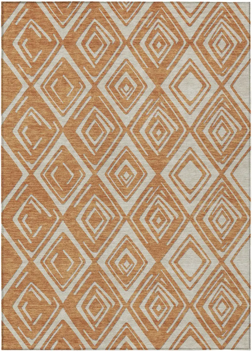 Orange And Ivory Geometric Washable Indoor Outdoor Area Rug Photo 2